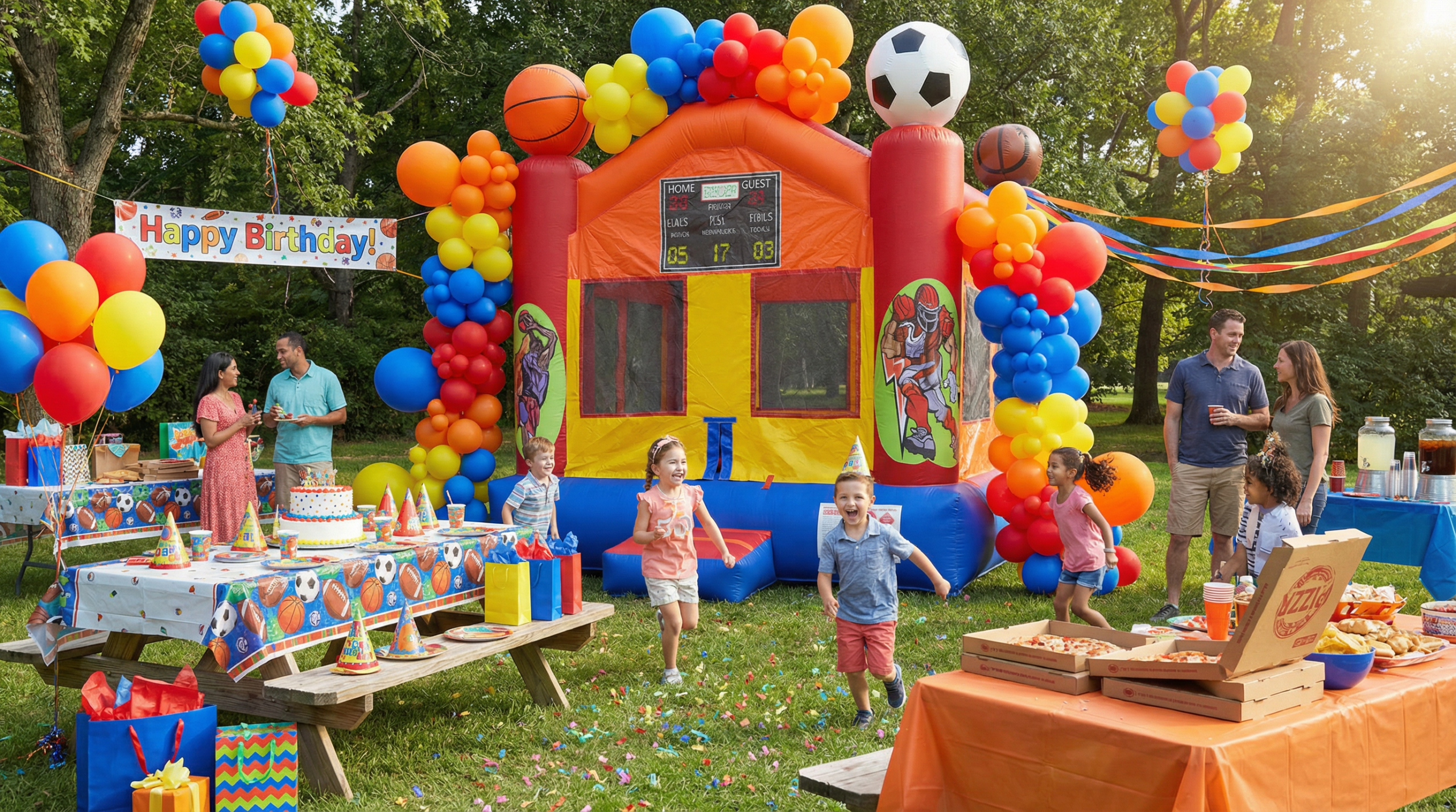 Premium bounce house setup at a backyard birthday party in North Texas